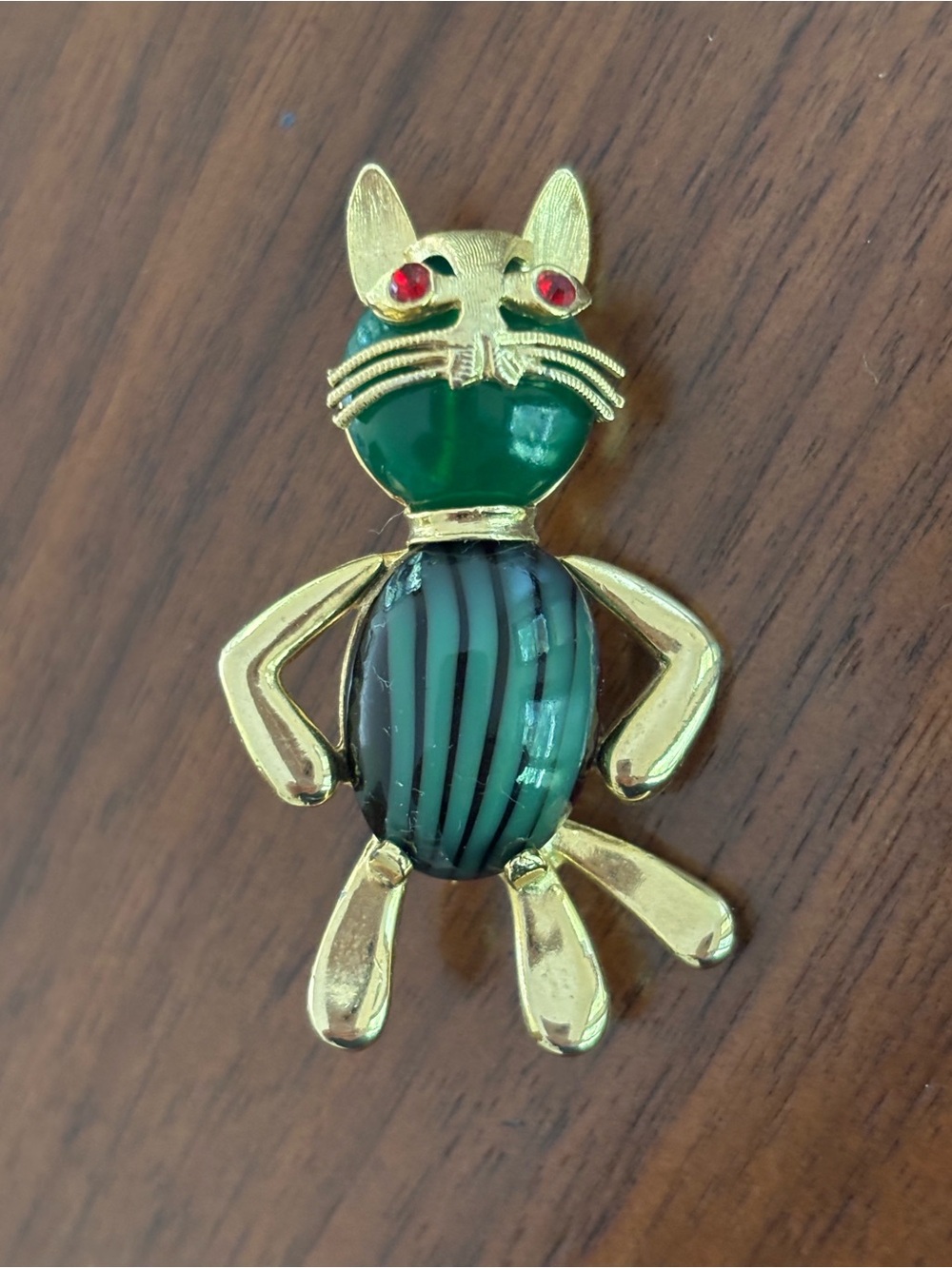 Vintage Weiss Green Cat Art glass Pin Brooch